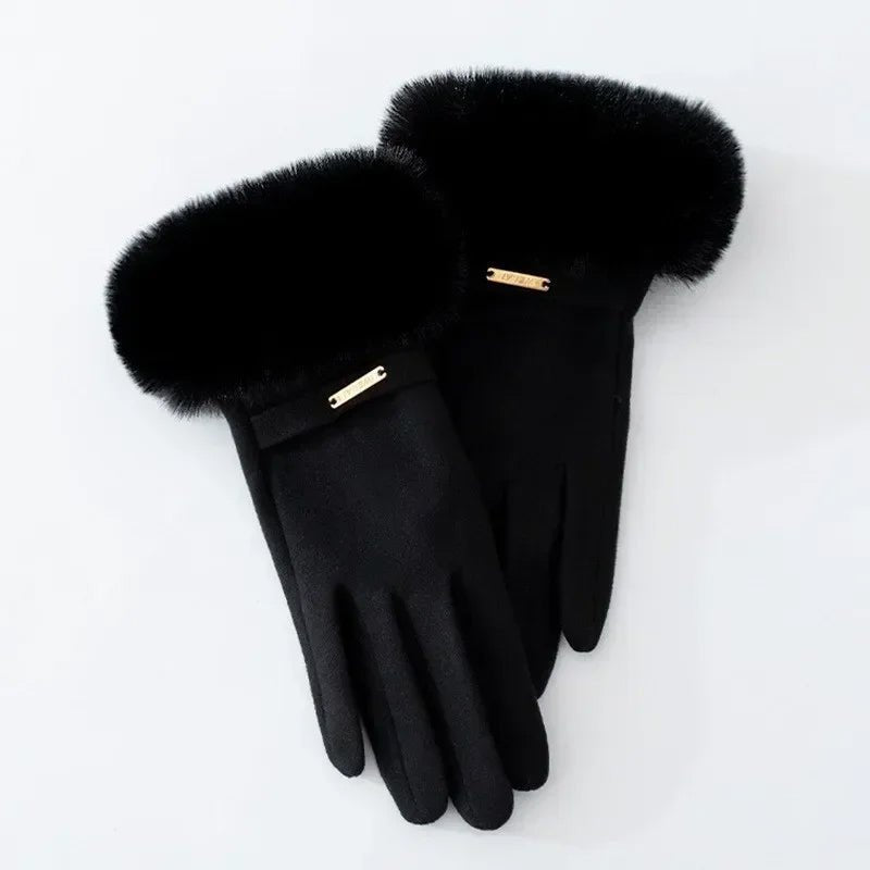 Women's Plush Cuff Winter Gloves | Suede Faux Fur View 11