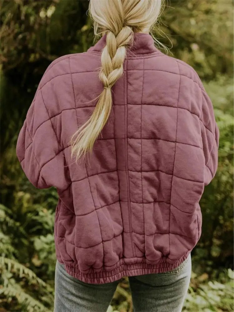 Women's Quilted Oversized Bomber Jacket | Casual Relaxed Fit View 16