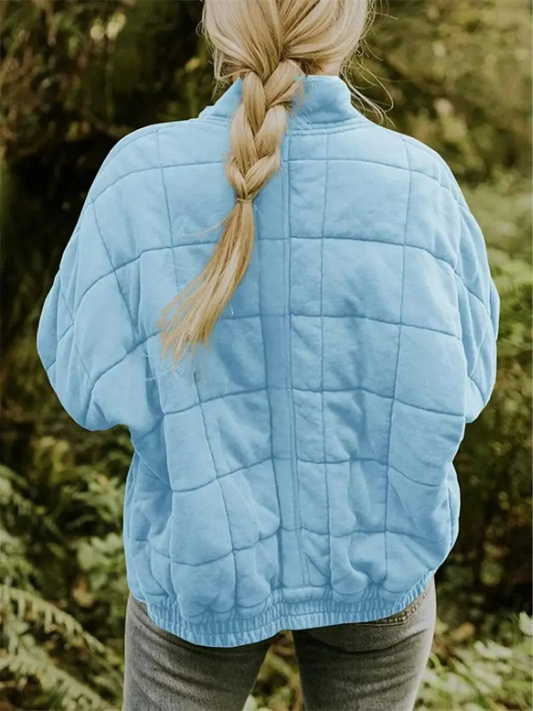 Women's Quilted Oversized Bomber Jacket | Casual Relaxed Fit View 21
