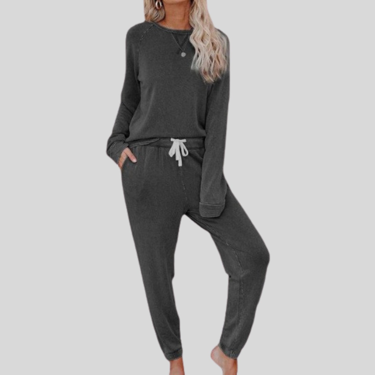 Women's Relaxed Fit Joggers Set | Raglan Sleeve Loungewear Angle