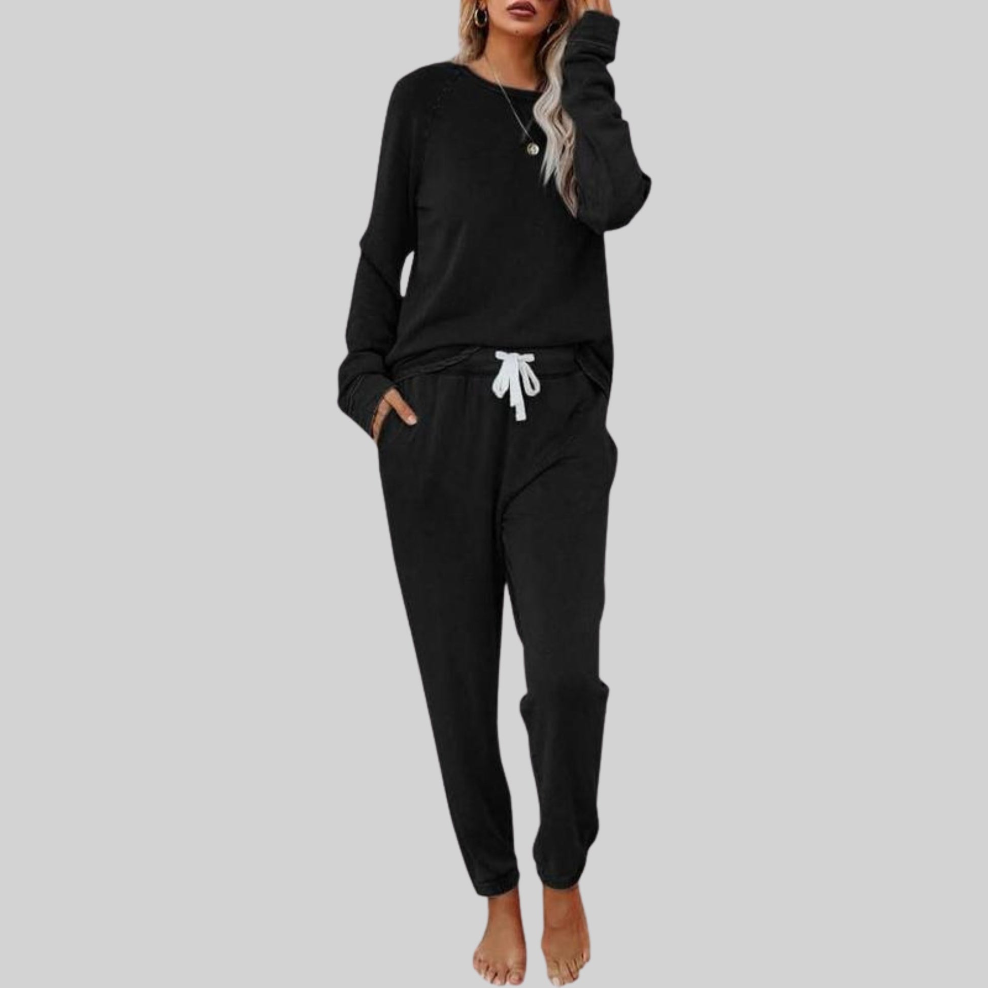 Women's Relaxed Fit Joggers Set | Raglan Sleeve Loungewear Close Up