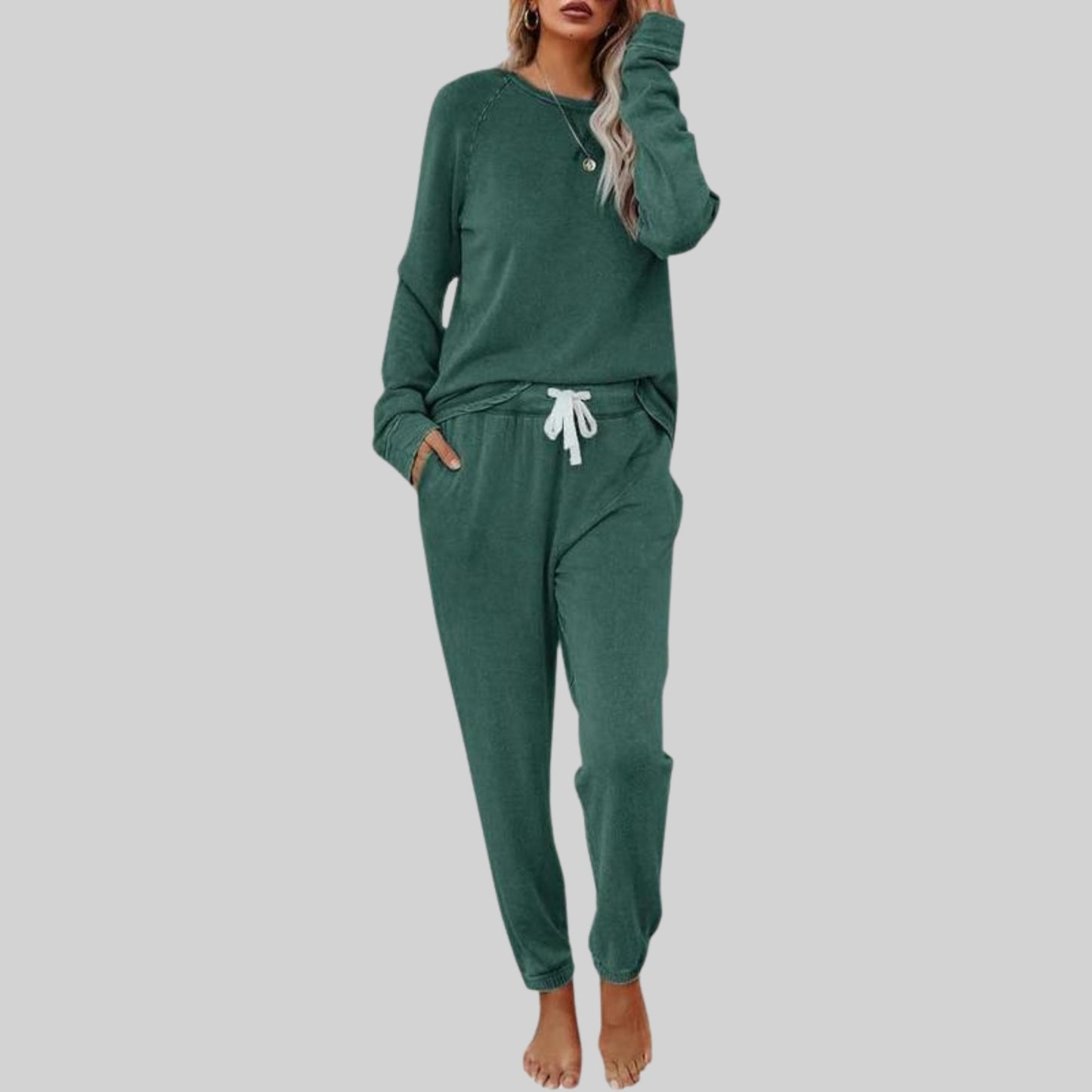 Women's Relaxed Fit Joggers Set | Raglan Sleeve Loungewear Detail
