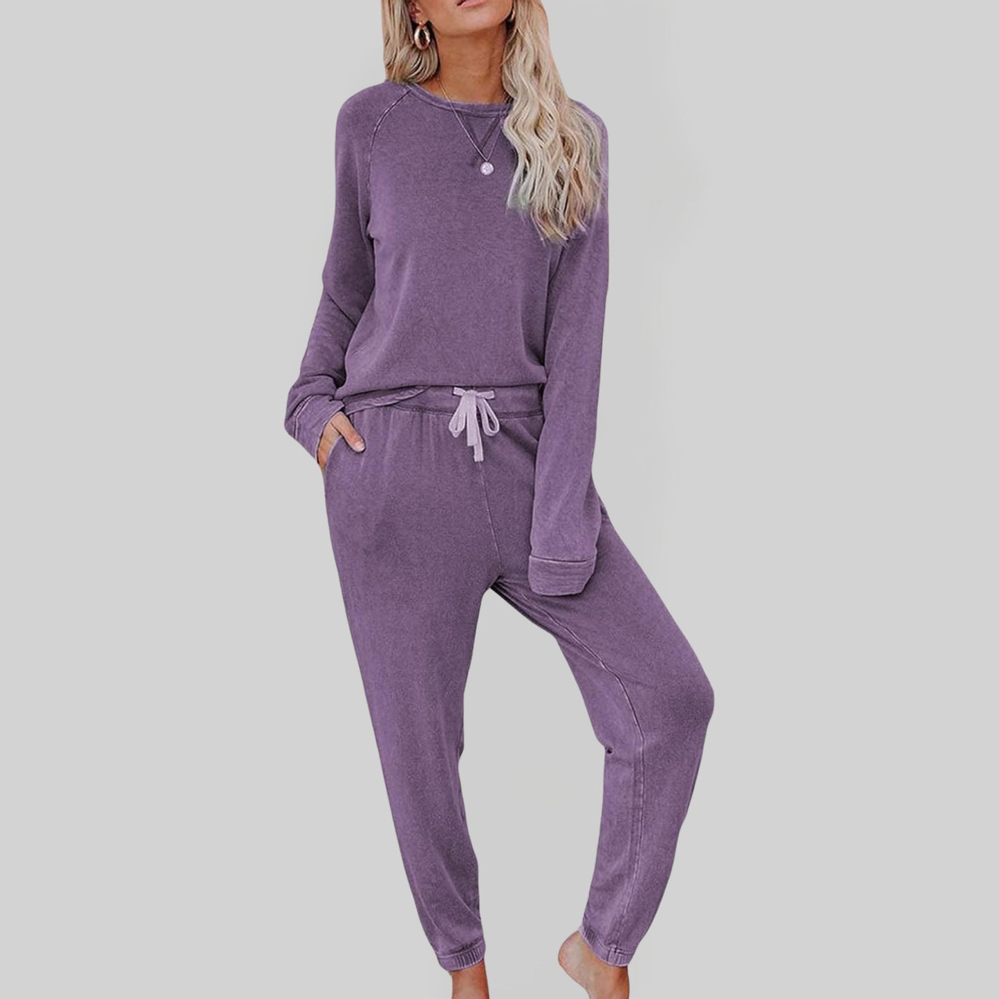Women's Relaxed Fit Joggers Set | Raglan Sleeve Loungewear Full