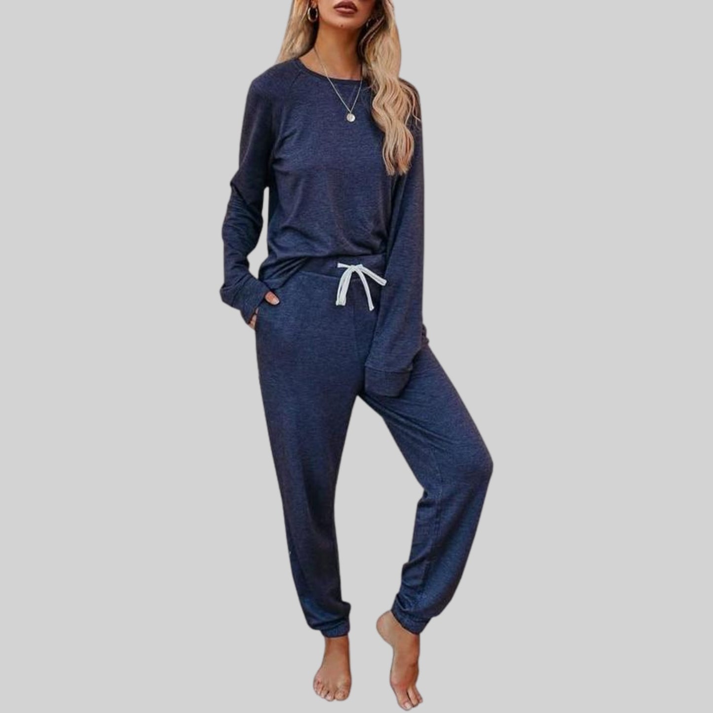 Women's Relaxed Fit Joggers Set | Raglan Sleeve Loungewear Side