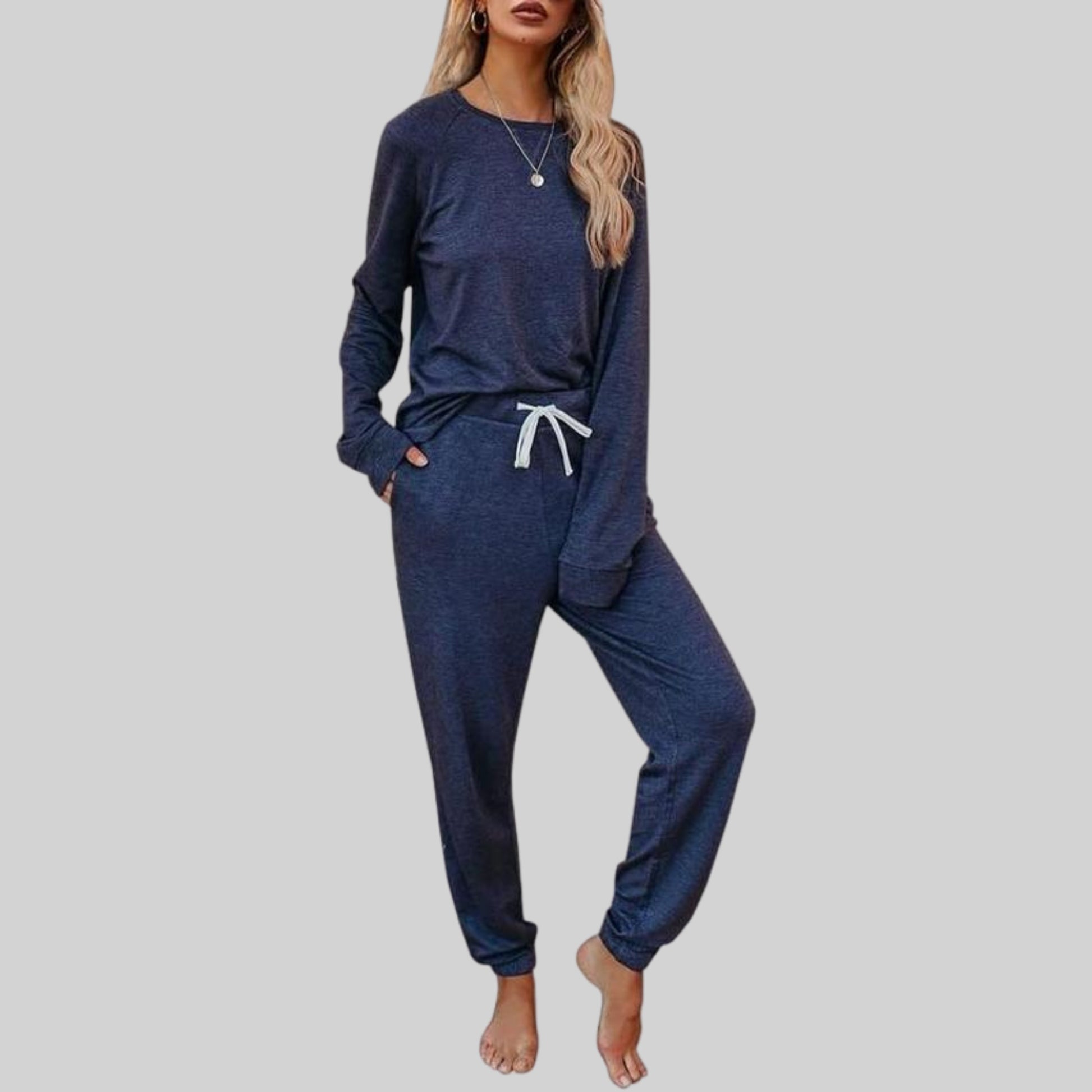 Women's Relaxed Fit Joggers Set | Raglan Sleeve Loungewear Side