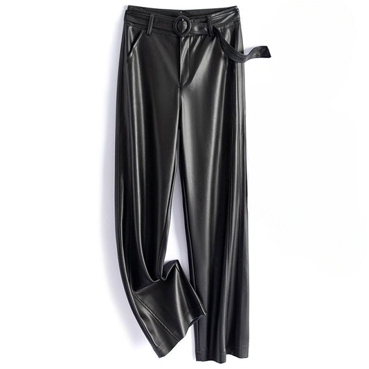 Women's Sheepskin Leather Pants | O-Ring Belt Straight Leg Hero
