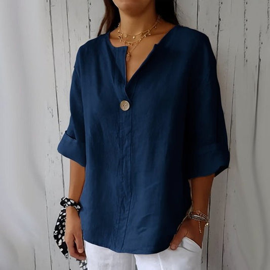 Women's Single-Button Linen Blouse | Relaxed Fit Front