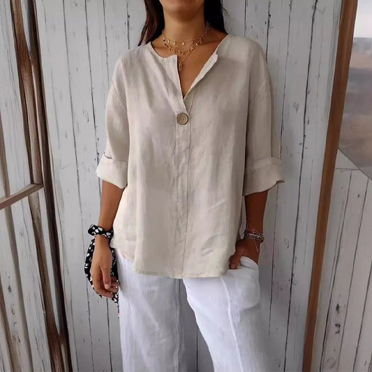 Women's Single-Button Linen Blouse | Relaxed Fit Hero