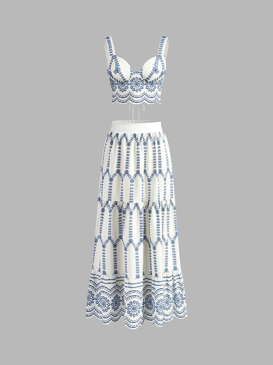 Women's Sleeveless Tie Back Skirt Set | Printed Hero
