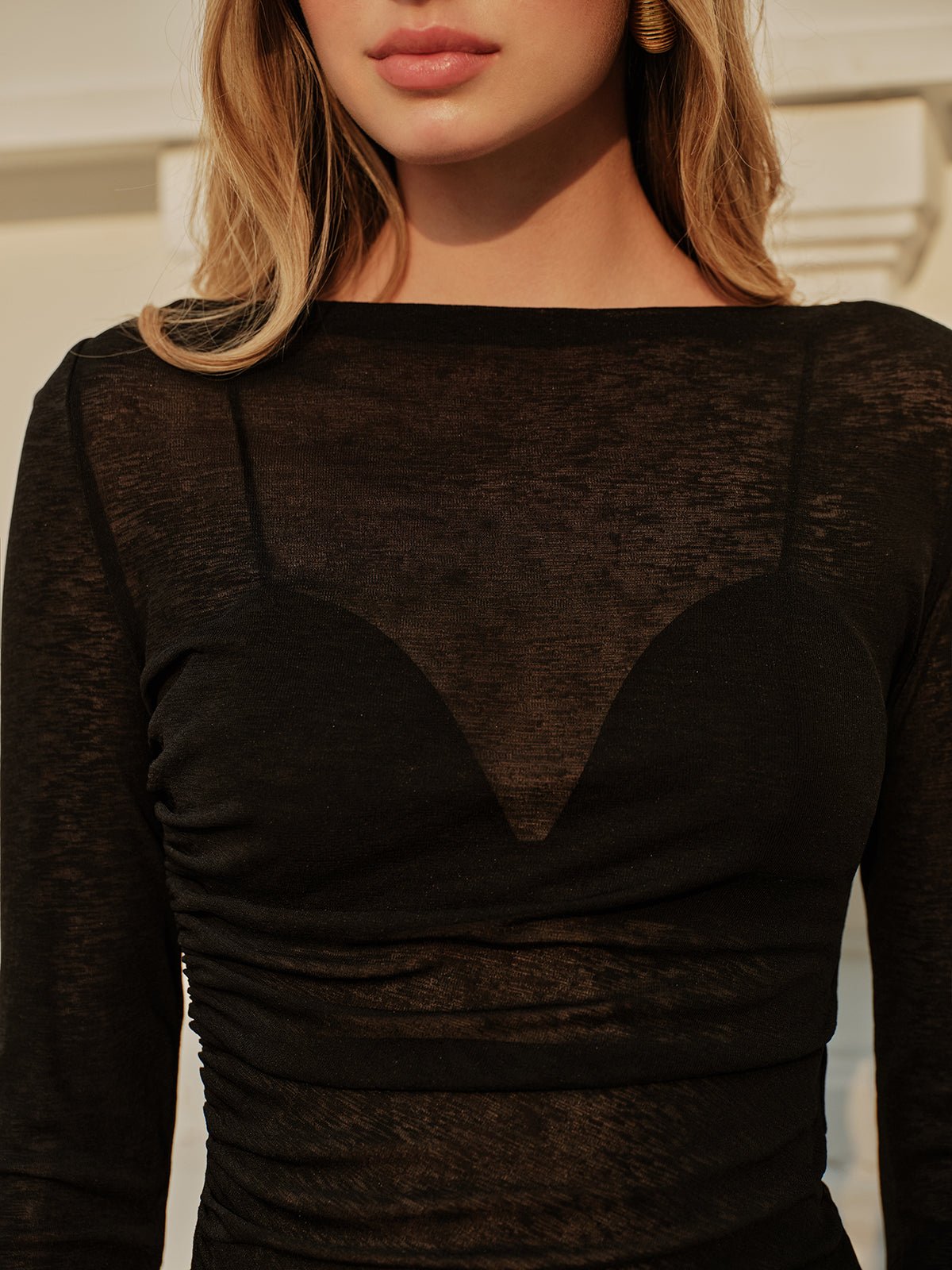 Women's Slim Straight Neck Jersey Top | Long Sleeve Casual Angle