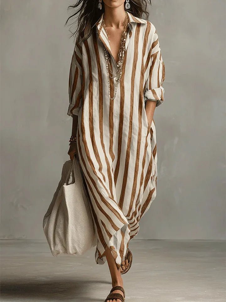 Women's Striped Linen Long Shirt Dress | Loose Fit Lifestyle
