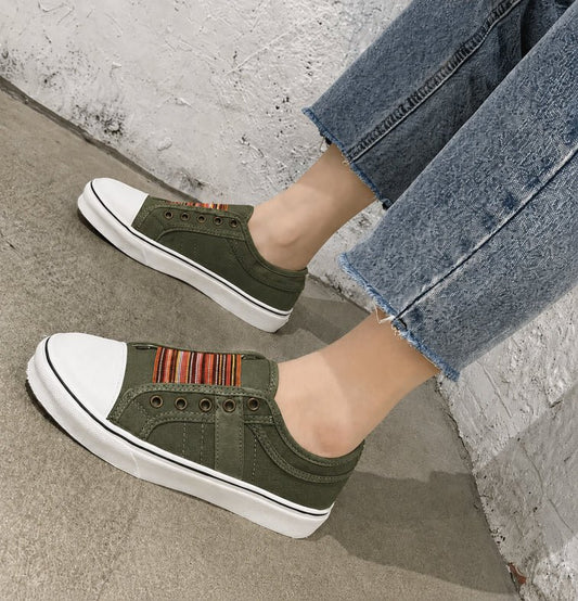 Women's Striped Summer Slip On Sneakers | Casual Front