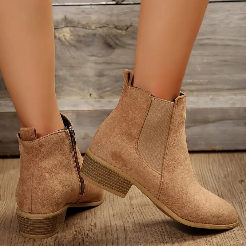 Women's Suede Chelsea Boots | Pointed Toe Block Heel Detail