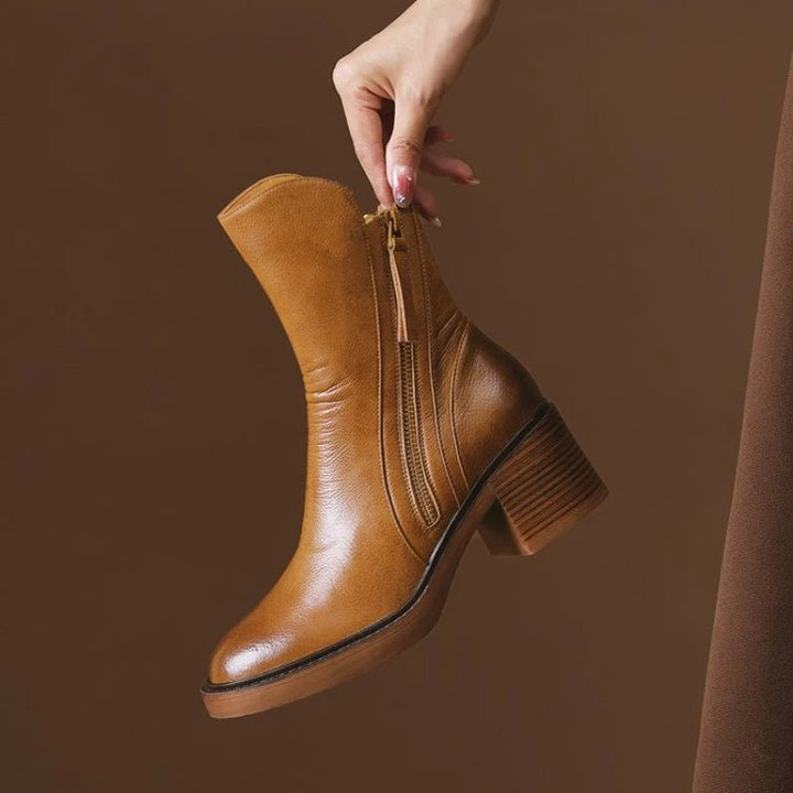 Women's Tassel Zip Leather Ankle Boots | High Heel Front