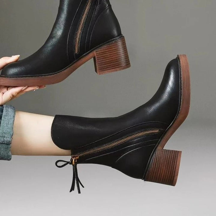 Women's Tassel Zip Leather Ankle Boots | High Heel Full