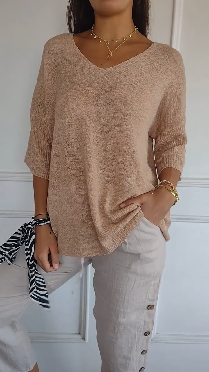 Women's Timeless V-Neck Top | Batwing Sleeve Curved Hem Angle