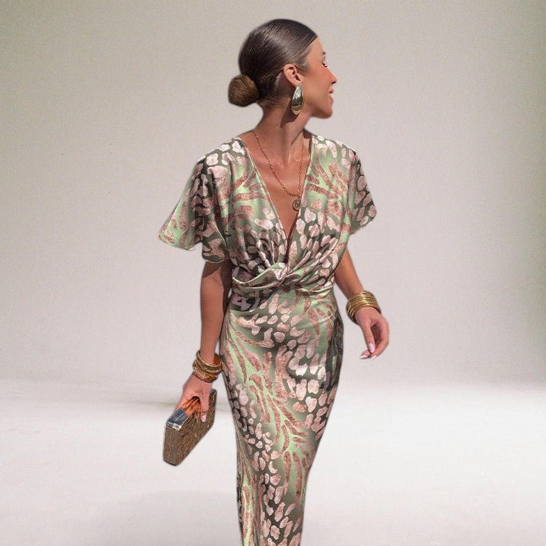Women's Twisted Knot Wedding Guest Wrap Maxi Dress Detail