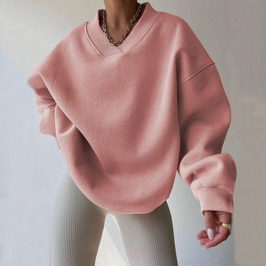 Women's V-Neck Oversized Pullover | Cotton Blend Ribbed Cuff Hero