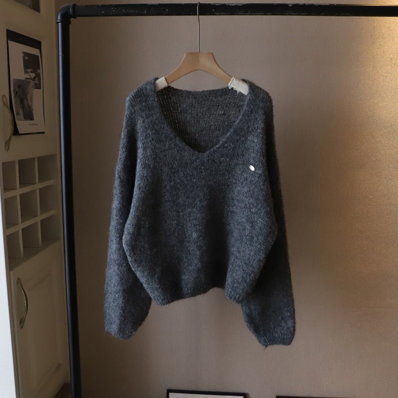 Women's V-Neck Softness Sweater | Boxy Fit Knit Side