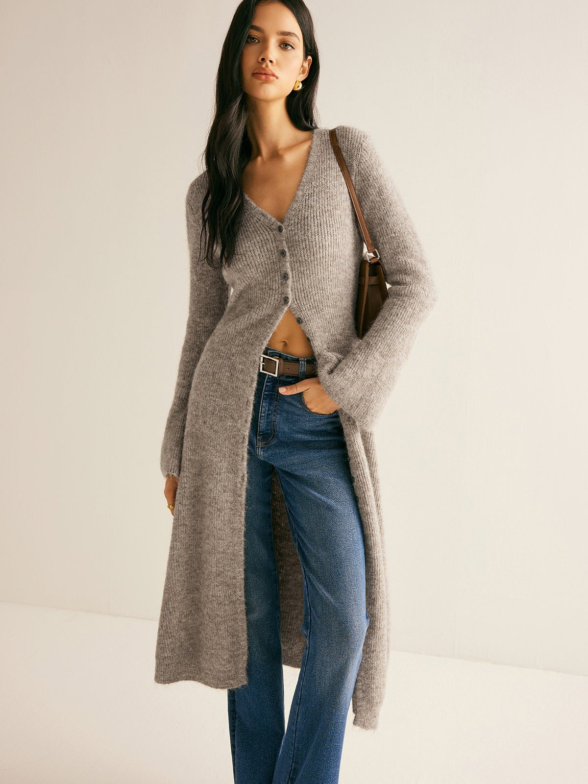 Women's V-Neck Sweater Dress | Button Front Back