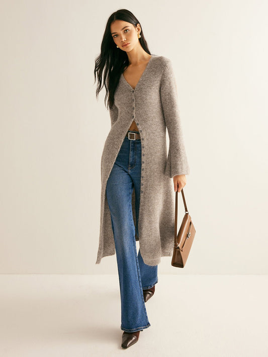Women's V-Neck Sweater Dress | Button Front Hero