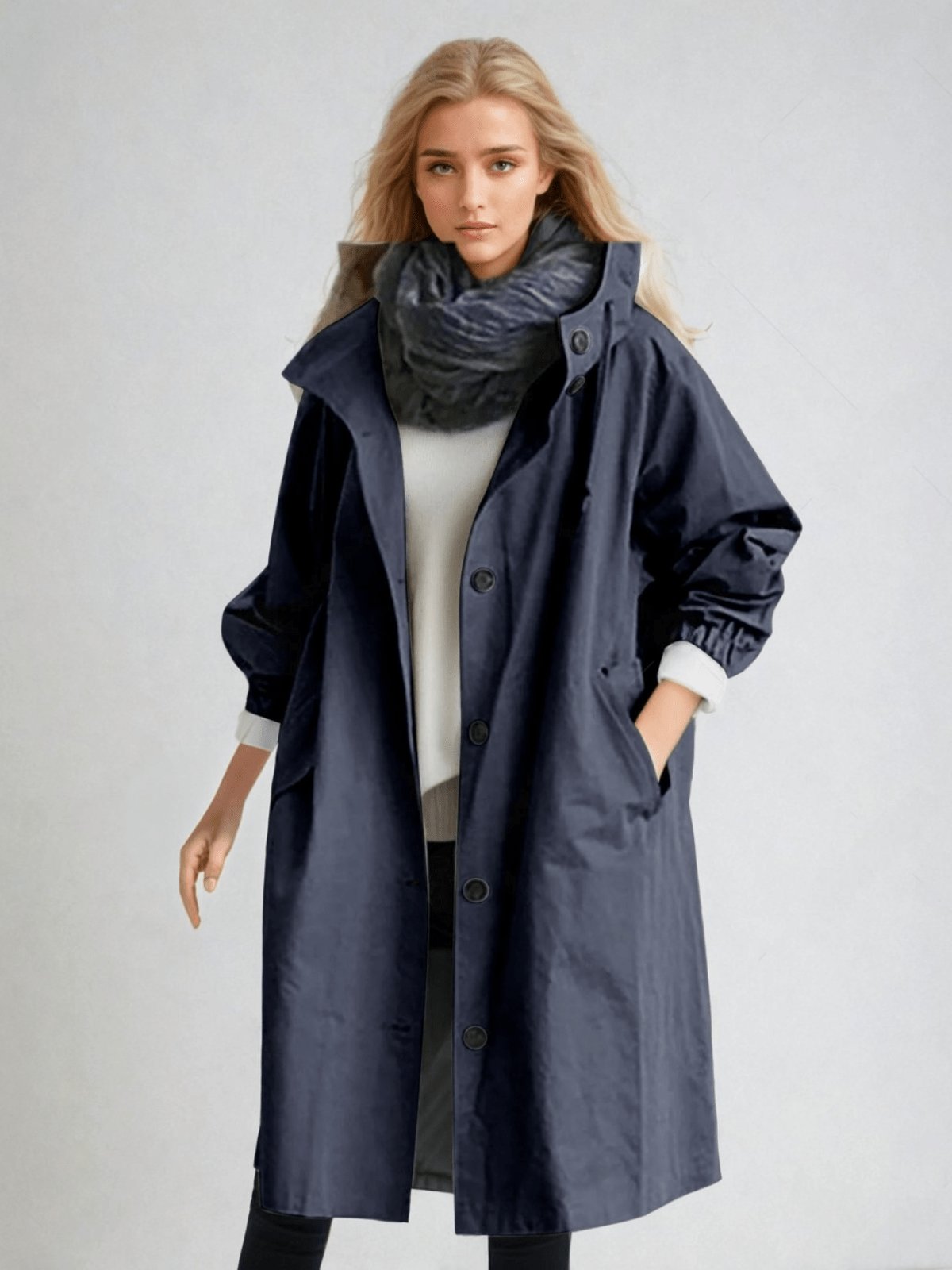 Women's Water-Repellent Trench Coat | Asymmetric Hem Close Up