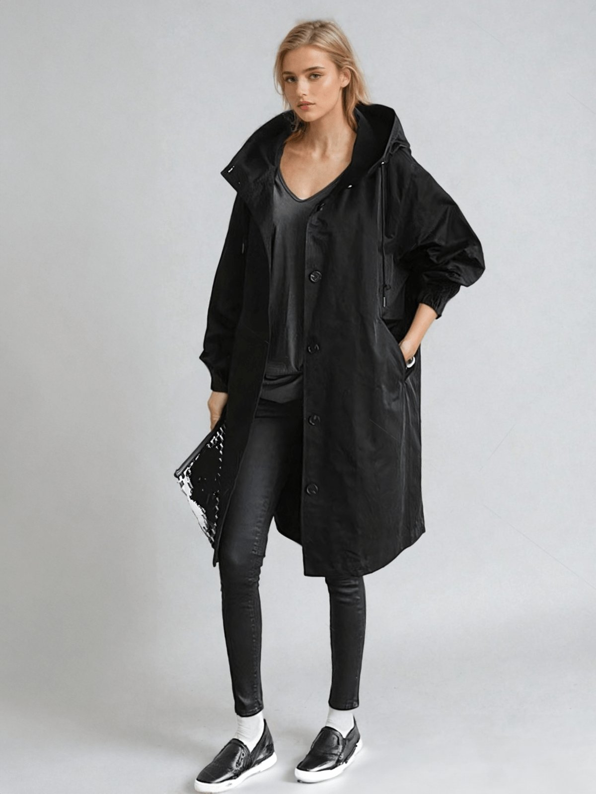 Women's Water-Repellent Trench Coat | Asymmetric Hem Side