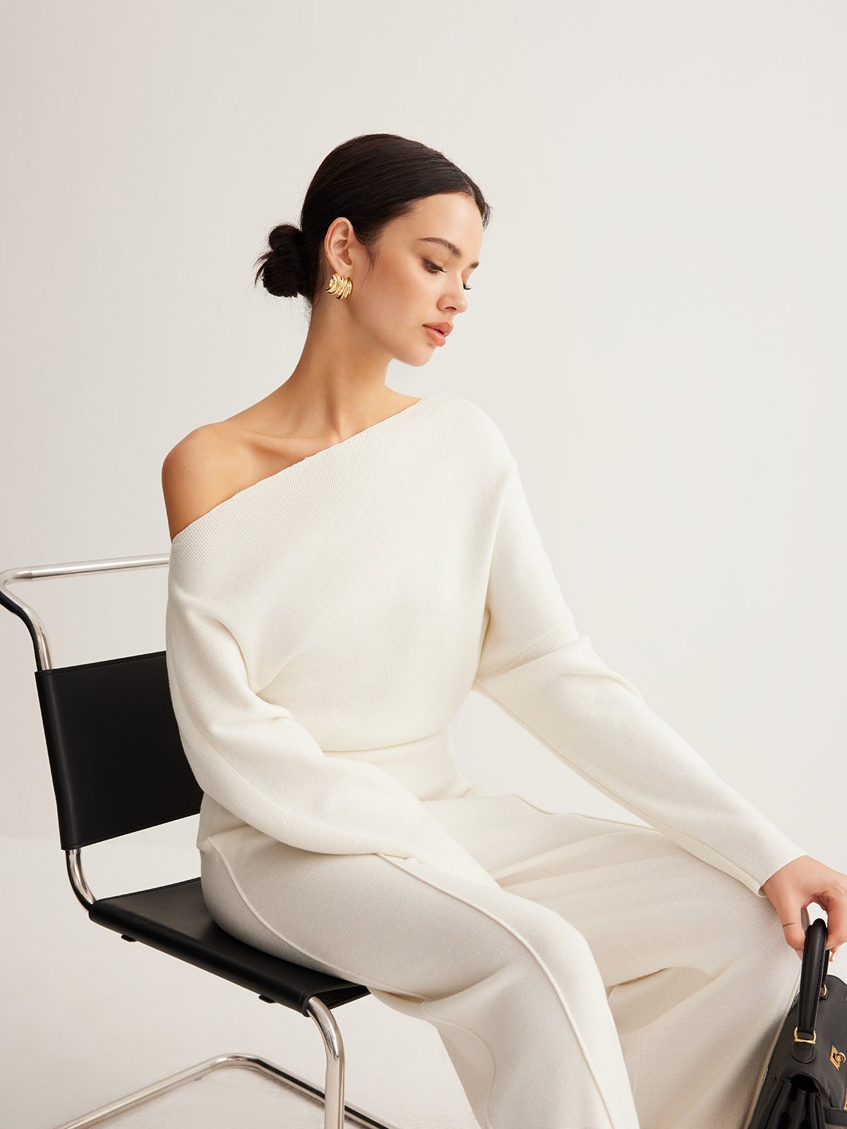Women's Wool Asymmetrical Neck Knit Top | Cold Shoulder Back