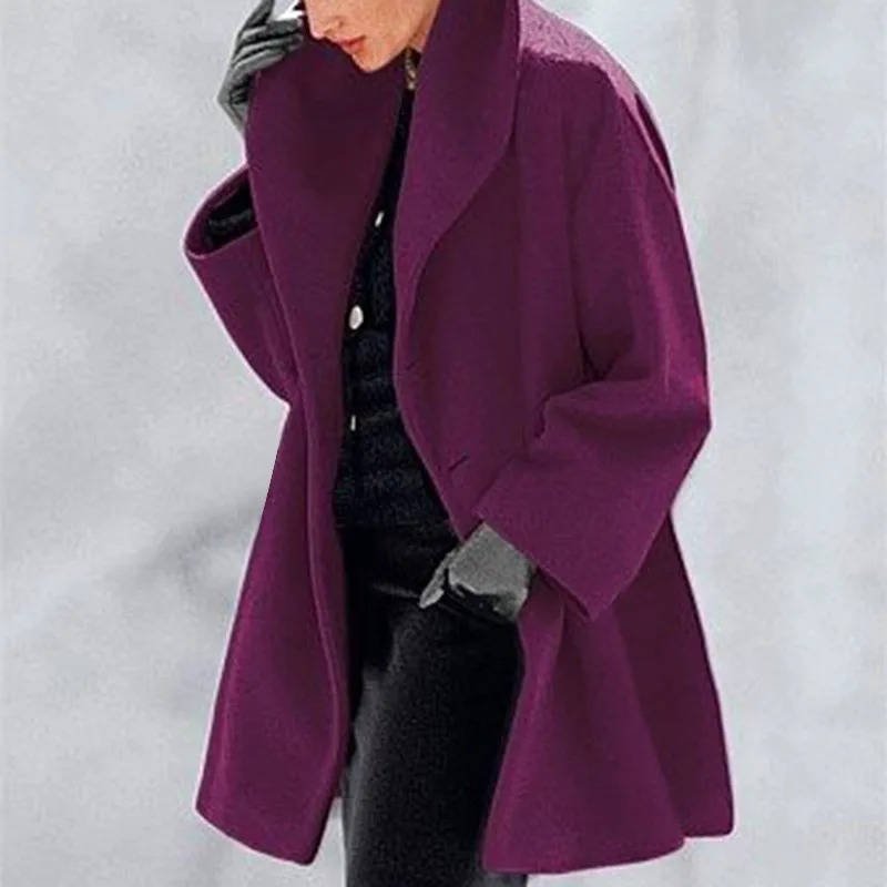 Women's Wool Blend Cocoon Coat | Draped Lapel Wrap Back