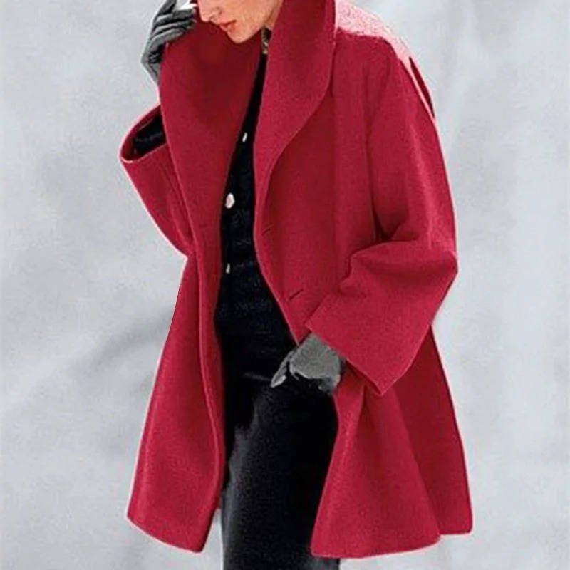 Women's Wool Blend Cocoon Coat | Draped Lapel Wrap Close Up