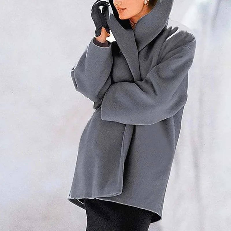 Women's Wool Blend Cocoon Coat | Draped Lapel Wrap Side