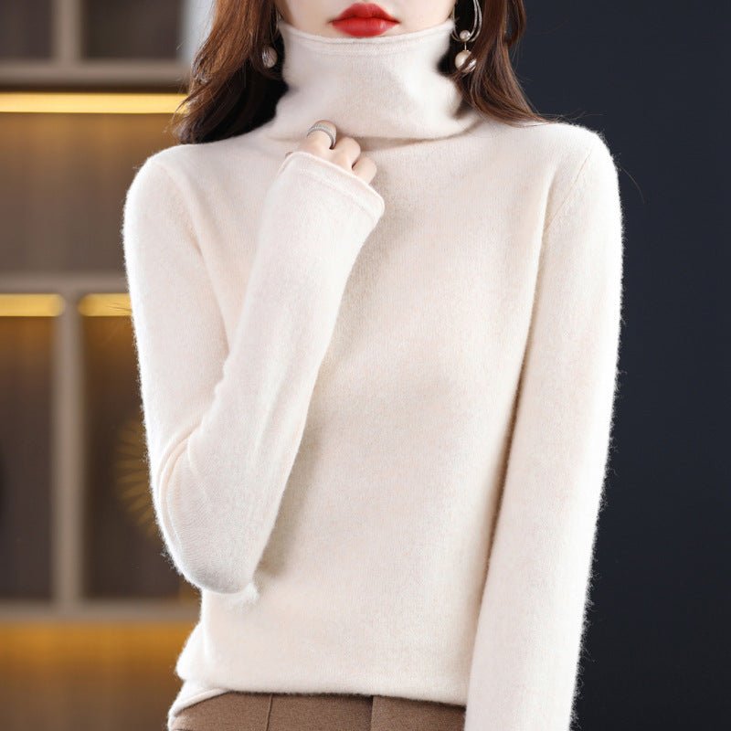 Women's Wool Blend Stacked Collar Sweater | Loose Fit Knit Side
