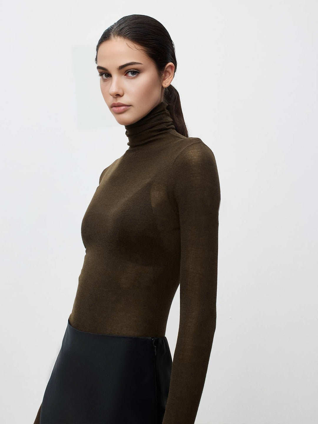 Women's Wool-Blend Turtleneck Sheer Sweater Detail
