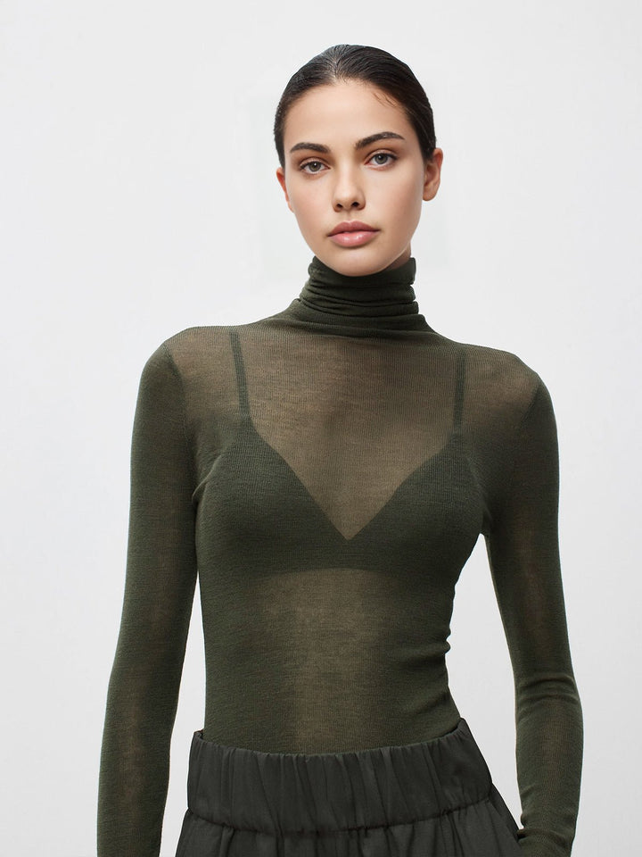 Women's Wool-Blend Turtleneck Sheer Sweater Full