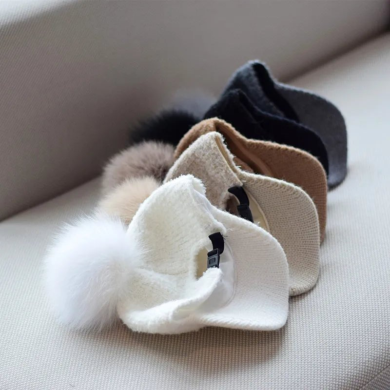 Women's Wool Pom Cap | Faux Fur Alpine Beanie Detail