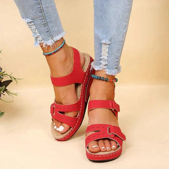 Sandalias para mujer planas con correas ajustables y hebilla, punta abierta, para caminar