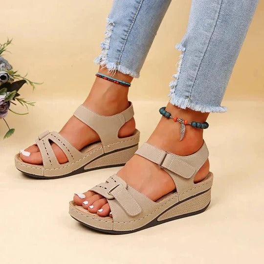 Sandalias para mujer planas con correas ajustables y hebilla, punta abierta, para caminar