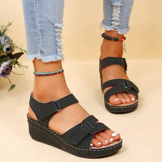 Sandalias para mujer planas con correas ajustables y hebilla, punta abierta, para caminar