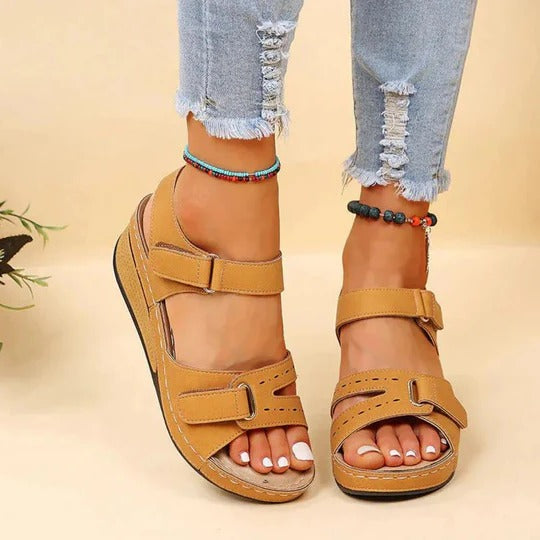 Sandalias para mujer planas con correas ajustables y hebilla, punta abierta, para caminar