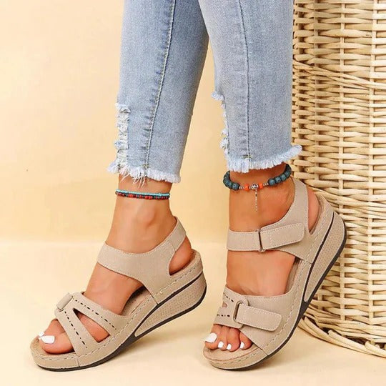 Sandalias para mujer planas con correas ajustables y hebilla, punta abierta, para caminar