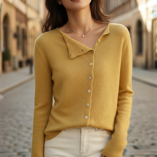Cardigan en laine tricotée à manches longues pour femme avec boutons latéraux
